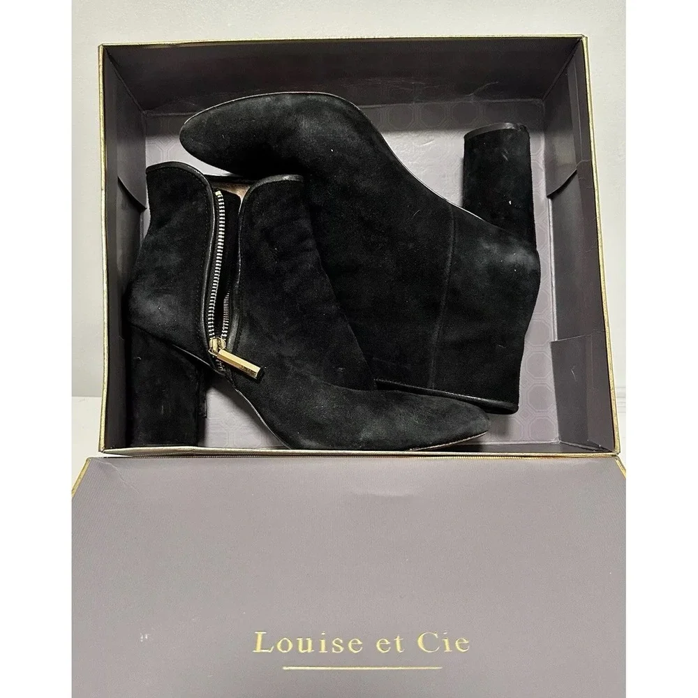 Louise et Cie‎ Boot Womens 10M Black Suede Sheep Trim Zip Ankle Heel Boots